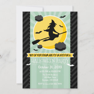 Mint Green Black Grey Witch Halloween Invitation