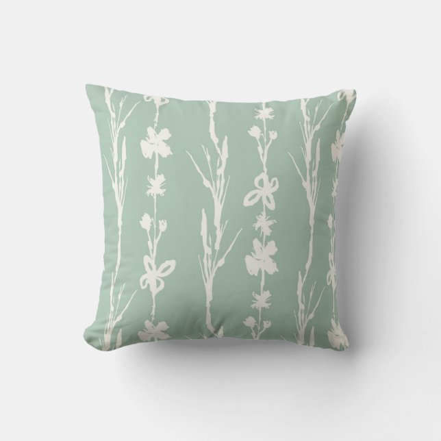 Mint Green Botanique Imprimer Coussin de ferme (Recto)