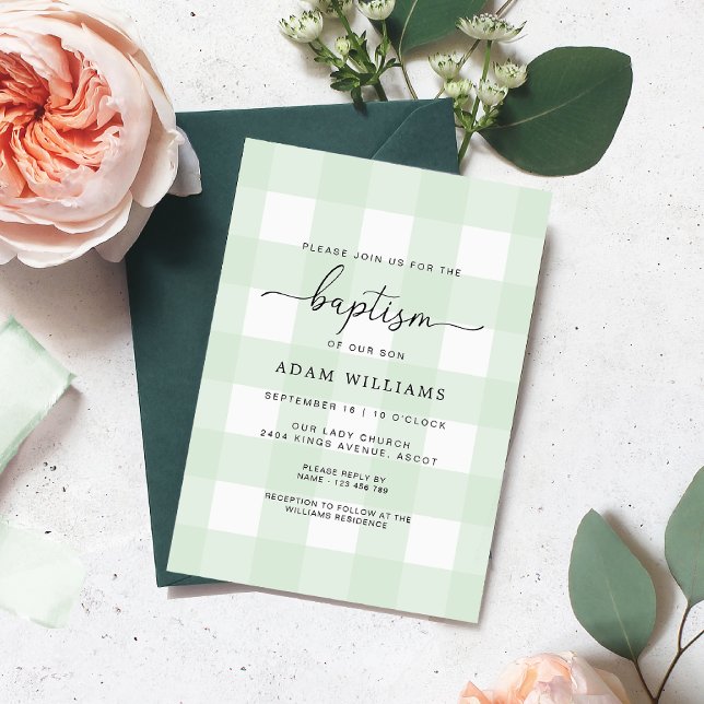 Mint Green En vichy Baptême Invitation (Créateur téléchargé)