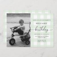 Mint Green En vichy Photo Invitation Anniversaire