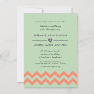 Mint Green et Coral Chevron Faire-part de mariage