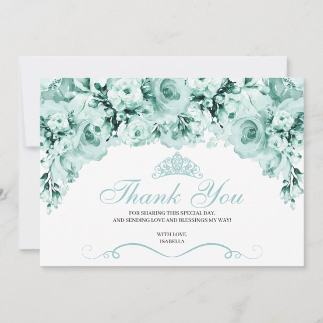 Mint Green Floral Quinceanera Merci (Devant)