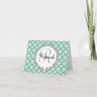 Mint Green Grey Quatrefol Nom Monogramme