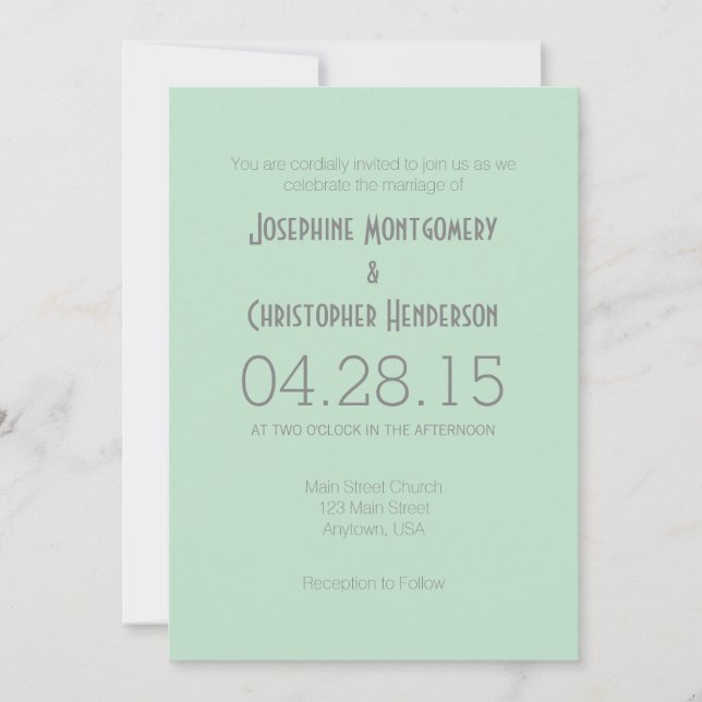 Mint Green Grey Simple Faire-part de mariage moder (Devant)