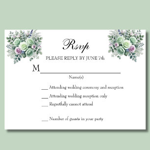 MInt Green Lavender Floral RSVP