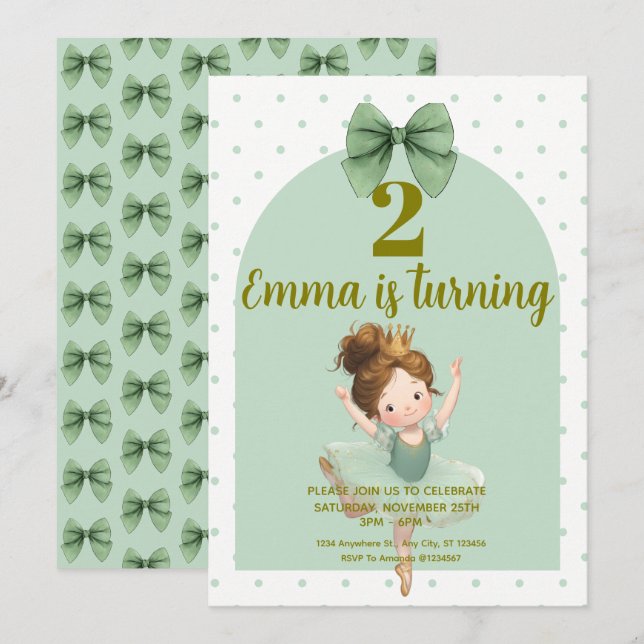 Mint Green Little Princess birthday Invitations (Devant / Derrière)