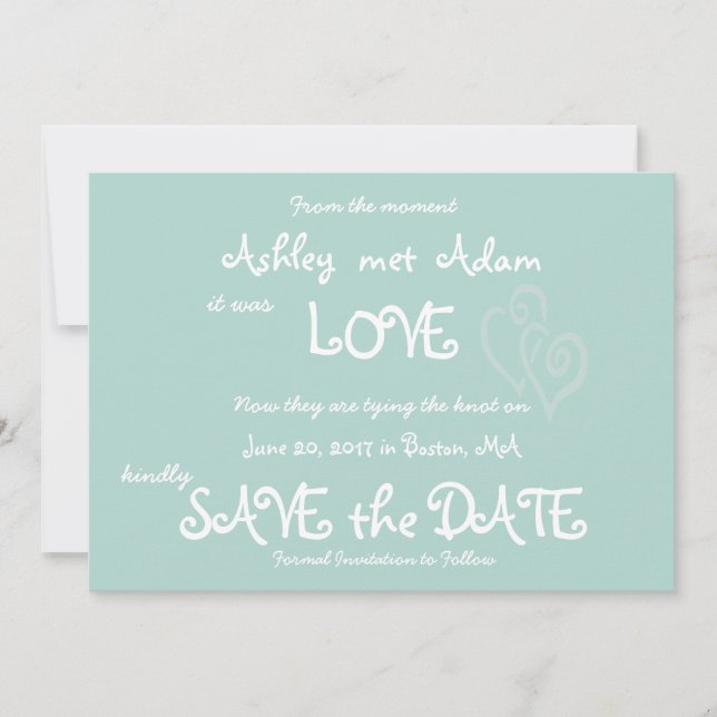 Mint Green Love, Hearts Photo Enregistrer la carte (Devant)