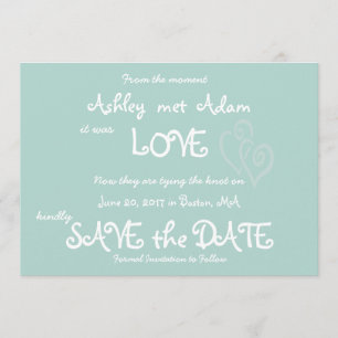 Mint Green Love, Hearts Photo Save the Date Card