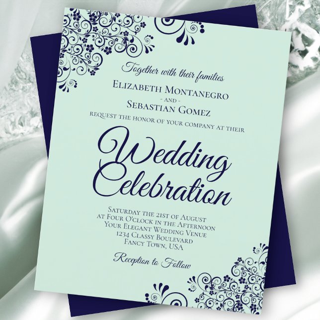 Mint Green & Marine Blue BUDGET Faire-part de mari (Créateur téléchargé)