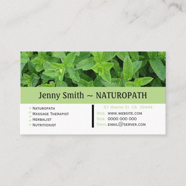 Mint Green Naturopath Carte de visite de rendez-vo (Devant)
