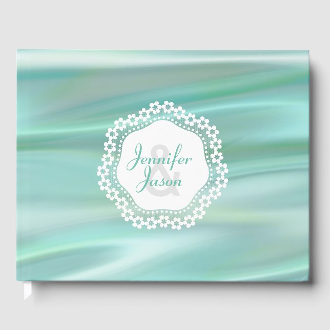 Mint Green Satin Look Mariage Livre d'invité (Recto)