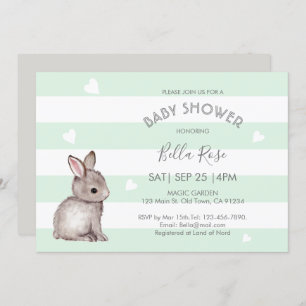 Mint Grey Bunny Baby Shower Invitations