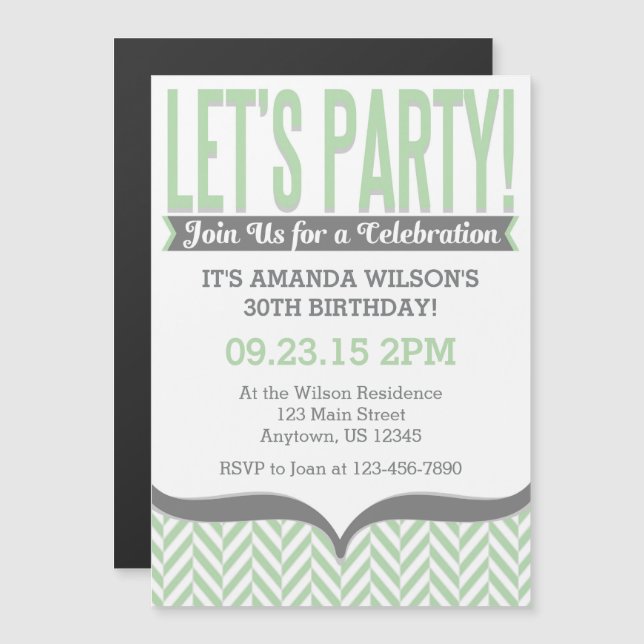 Mint Grey Moderne Magnétique Invitations d'anniver (Devant / Derrière)