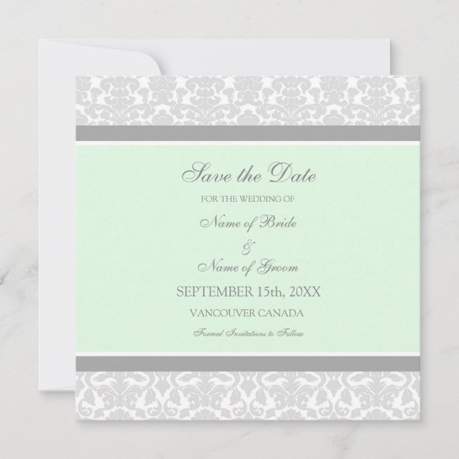 Mint Grey Wedding Enregistrer la carte Date (Devant)