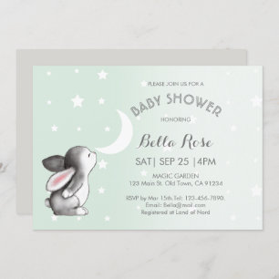 Mint Gris Lune Stars Bunny Baby Douche Invitations