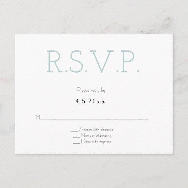 Mint gris typographie mariage rsvp cartes postales (Devant)