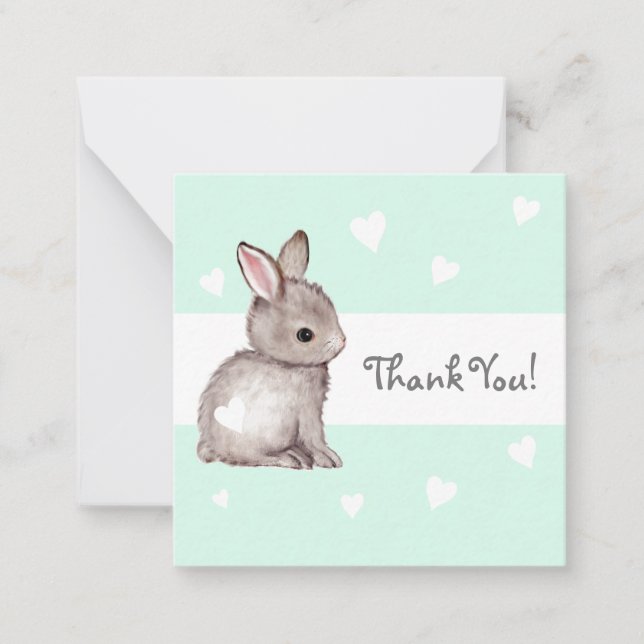 Mint Heart Bunny Baby shower Merci Cartes pour not (Devant)
