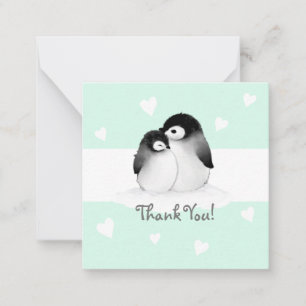 Mint Heart Penguin Merci Carte pour notes
