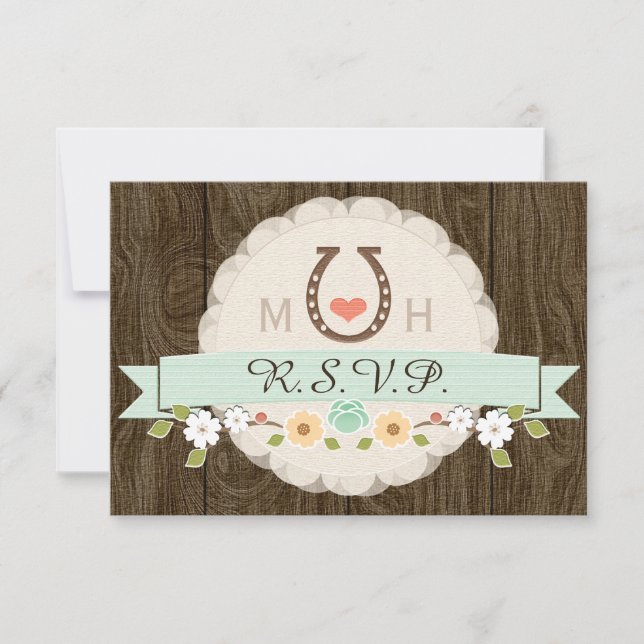 MINT HORSESHOE WESTERN MARIAGE CARTE RSVP (Devant)