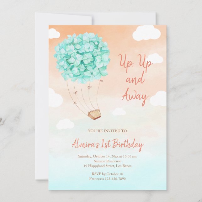 Mint Hydrangea Ride Anniversaire Invitation (Devant)