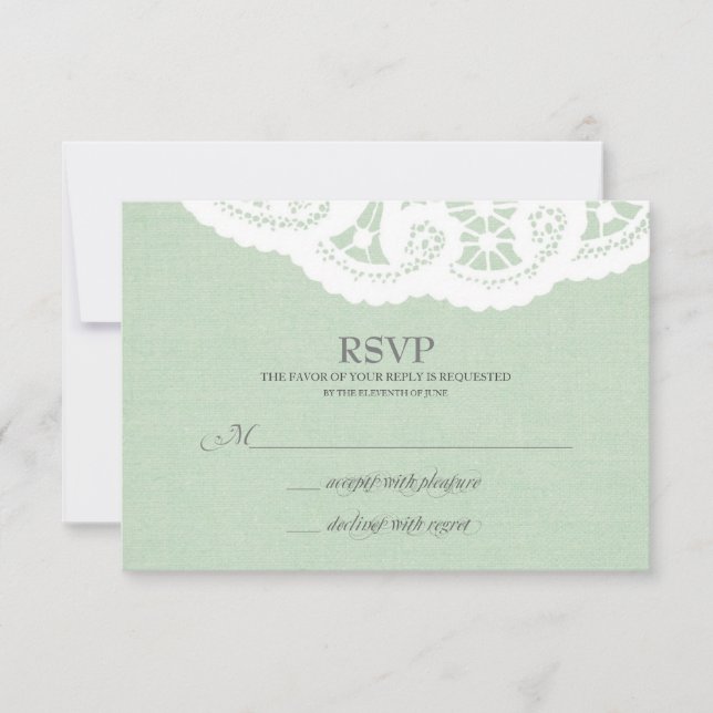 Mint Lace Doily Wedding RSVP (Devant)