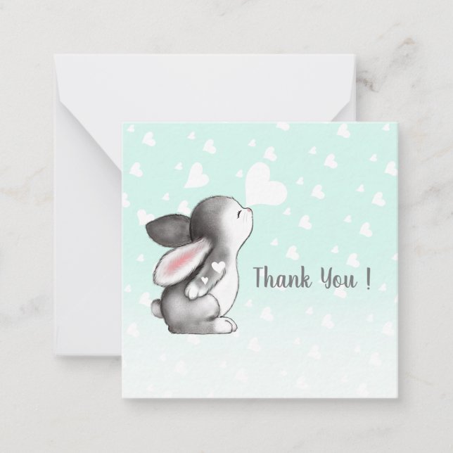 Mint lapin coeur confetti merci cartes de notes (Devant)