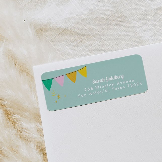 Mint Magic Afficher les étiquettes d'adresse de re (Mint kids party banner return address labels.)