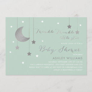 Mint Moon et étoiles Baby shower Invitation