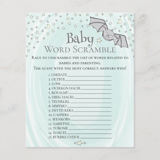 Mint Neutral Mot Bébé Baby shower Jeu (Devant)