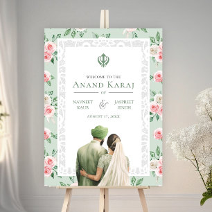 Mint rose Floral Anand Karaj Affiche de bienvenue