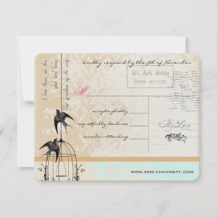 Mint Rose Riche Or Damask Birdcage Mariage RSVP