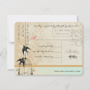 Mint Rose Riche Or Damask Birdcage Mariage RSVP