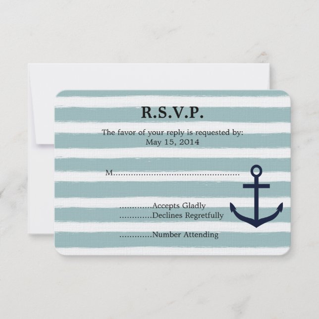 Mint Stripes Ancre nautique Plage Mariage RSVP (Devant)