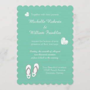 Mint vert coeur plage slipper invitations mariage
