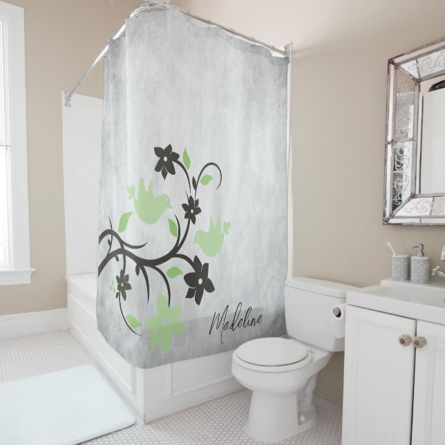 Mint Vert Lovebirds Douche rideau (En situation)