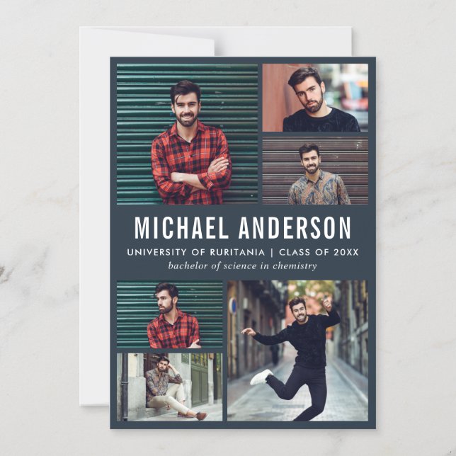 Minuit 6 Photo Chalkboard Graduate Faire-part (Recto)