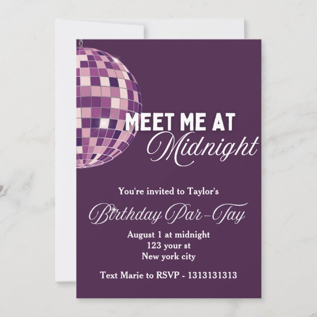 Minuit/ Discoball thème Anniversaire Invitation (Devant)