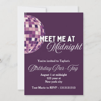 Minuit/ Discoball thème Anniversaire Invitation