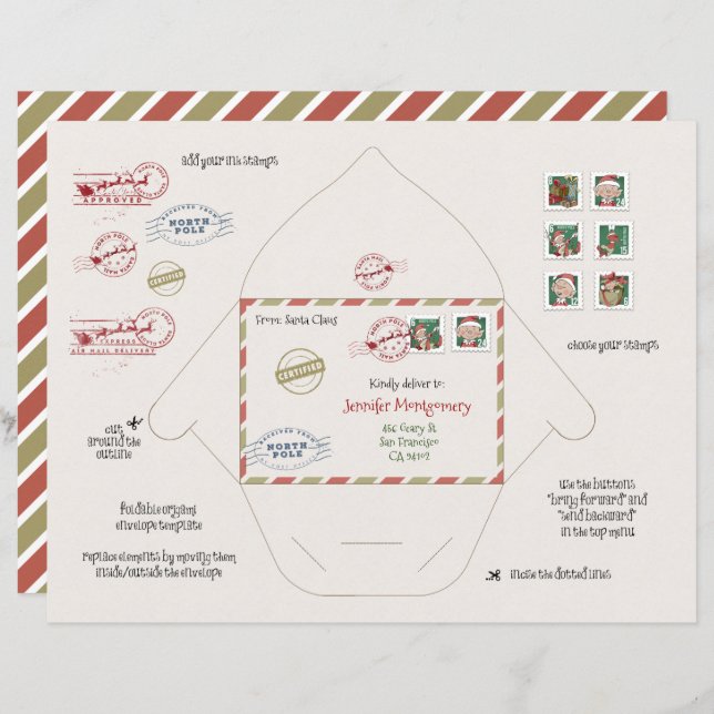 Minuscule Père Noël et Elf Enveloppe Origami do-it (Devant / Derrière)