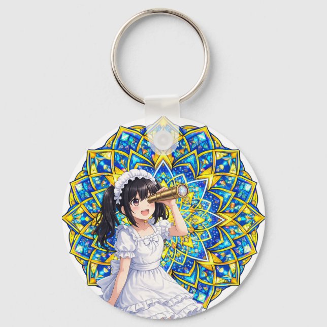 Mirabella au soleil – Porte-clés Mandala Bleu Or (Recto)