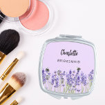 Miroir De Poche Bridesmaid lavande violette florales abeilles<br><div class="desc">Un arrière - plan violet. Décoré de fleurs de lavande et d'abeilles Personnalisez et ajoutez le nom de votre servante. Script de style manuscrit noir.</div>