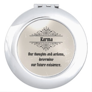 Miroir De Poche Citation Karma vintage Antique Black Silver