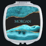 Miroir De Poche DIY Name, Black, Gold & Teal Agate<br><div class="desc">Personalize your Name In Teal on Black,  Gold & Teal Agate. Click “Customize” to change colors and type styles.</div>