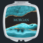 Miroir De Poche DIY Name, Black, Gold & Teal Agate<br><div class="desc">Personalize your Name In Teal on Black,  Gold & Teal Agate. Click “Customize” to change colors and type styles.</div>