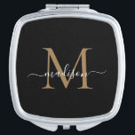 Miroir De Poche Femme d'honneur à la fête nuptiale du Monogramme d<br><div class="desc">Élégant Monogramme d'or noir Feminine Script de mariée Fille Maid of Honor Bridesmaid Favoriser Cadeau Compact Miroir</div>