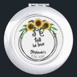 Miroir De Poche Fête des mariées de couronne de tournesol<br><div class="desc">Sunflower Wreath Fête des mariées Ce thème de couronne de tournesol est parfait pour la douche nuptiale de votre meilleur ami, le brunch nuptial ou la fête du jardin. Célébrez avec ce design floral d'été avec un pois noir à l'arrière. Le design comprend trois tournesols attachés avec un ruban à...</div>