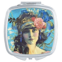 Fille vintage de miroir de Nouveau d'art