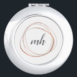 Miroir De Poche Monogramme Abstrait rose Gold<br><div class="desc">Un miroir compact et personnalisé chic est doté d'un arrière - plan blanc avec vos initiales ou monogrammes dans un script de calligraphie moderne,  entouré d'un élément cercle abstrait en feuille d'or faux rose.</div>