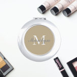 Miroir De Poche Monogramme de servante Mariage stylisée kaki<br><div class="desc">Un miroir compact personnalisé pour votre femme de chambre ou femme d'honneur mariage qui a son nom et son initiale stylisés sur un arrière - plan de couleur kaki tendance. Modifier pour remplacer l'initiale et le nom. Sélectionnez votre style de miroir compact. Disponible dans de nombreux modèles de couleurs mariages...</div>