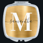 Miroir De Poche Monogramme de signature d'or métallique<br><div class="desc">Créez votre propre nom personnalisé et un miroir compact monogrammé pour une femme de ménage. L'art numérique de feuille métallique en or sera imprimé comme une photo. Le monogramme contemporain noir et blanc avec élégante conception de calligraphie de style signature peut être customisé.</div>